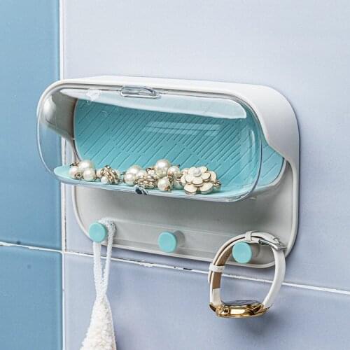 Transparent Bathroom Storage Box Punch Free Wall Hanging Flip Glasses Earring Jewelry Organizer Bedroom Door Key Watch Hook Up