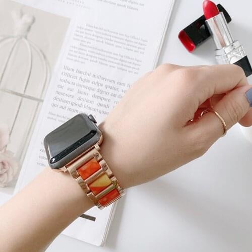 Stainless Steel Resin Strap for apple watch 42mm 38mm Correa bracelet For iWatch Band for Apple Watch Series 6 5 4 SE 40mm 44mm