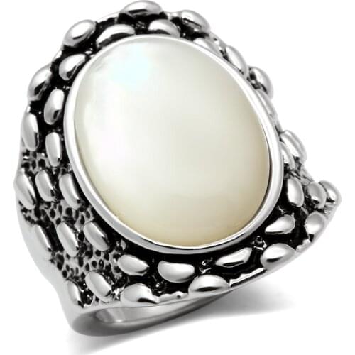 Rhodium Brass Ring with Precious Stone in White