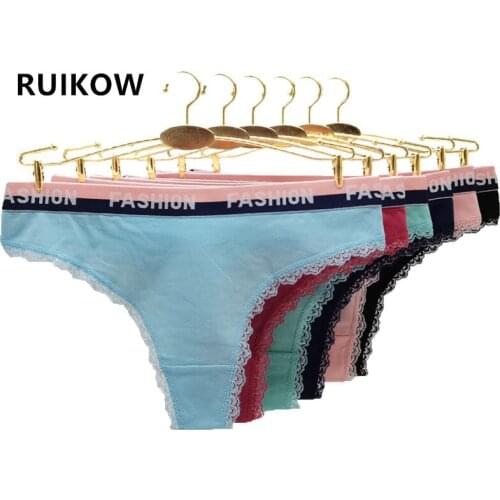 RUIKOW 6Pcs Women Lace Thongs and G-String Seamless Solid Color Briefs Panties with Soft Cotton Sexy Female T-Back Underwear