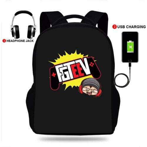 New Fgteev Print USB Boy Girl Kids Book School Bag Large Capacity Teenagers Student Schoolbags Women Men Backpack