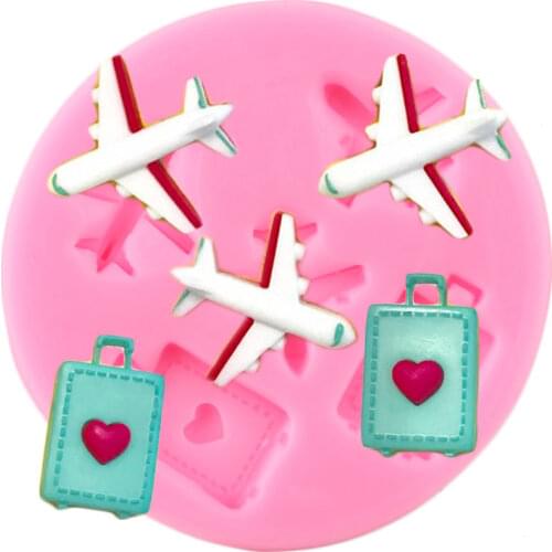 Shiny Aircraft Suitcase Shape Silicone Keychain Molds Resin Clay Glitter Pendant Necklace Jewelry Making Epoxy Resin Moulds