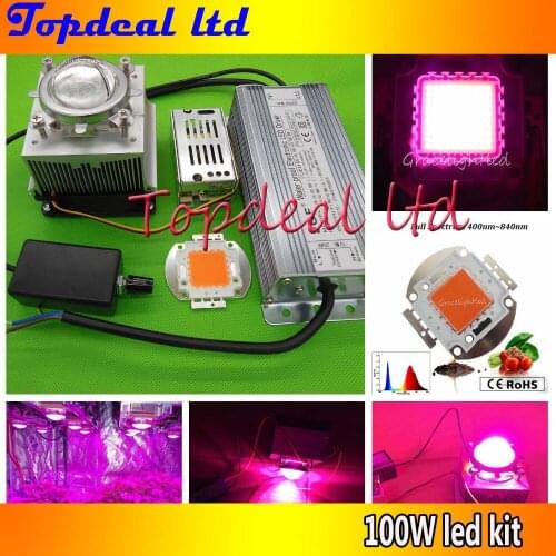 100W led grow light kit Full specturm 380-840nm + dimmable led driver + len heatsink+ fan adapter