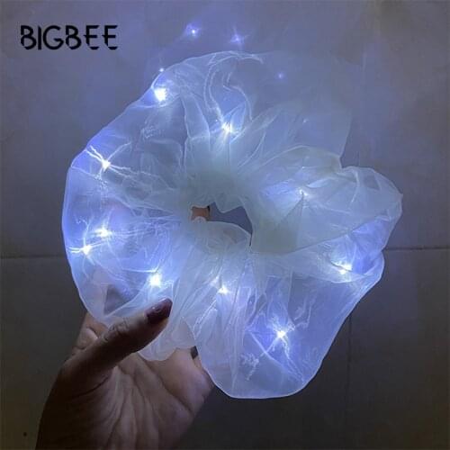 Fine Light Gauze Scrunchies Headbands for Girls Ponytail holder Wedding Party LED Light Hair Rings Glow Wreath Christmas Gift