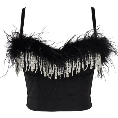 2021 New Sleeveless Corset Crop Top Black Women Sexy Backless Spaghetti Strap Tank Tops Bead Summer Casual Bustier Cami Clothing