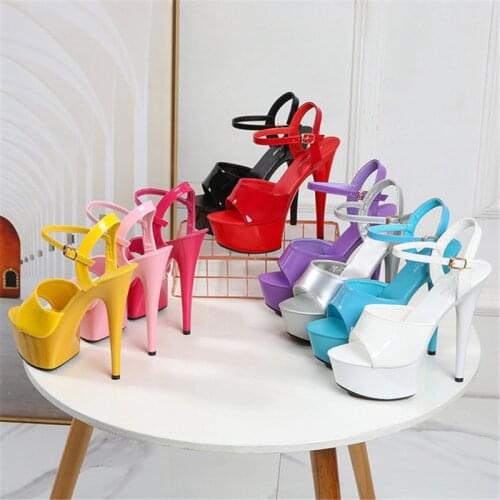 Pole Dance Shoe Stripper High Heels Women Sexy Walking Show Sandals Party Club 15CM Platform Convenient Buckles Wedding Footwear