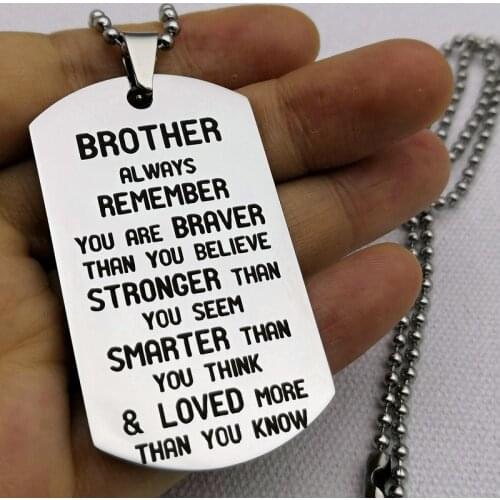 Brother Inspirational Necklace Always Remember You Are Braver Than You Believe Stronger Inspirational Jewelry