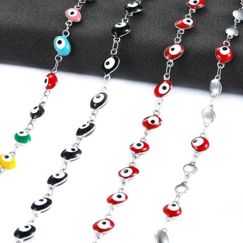 Width 6MM Stainless steel Steel Necklace Evil Eye Lucky Eye Bead Charms Women Chain Jewelry Fashion