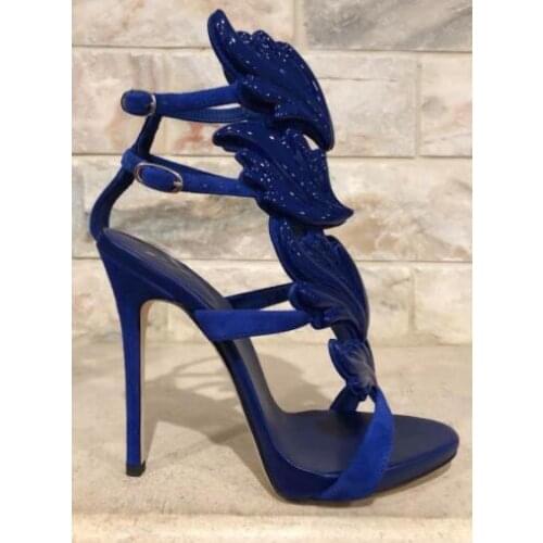 Moraima Snc Wing Strap Sandal Heel Pumps Summer Open Toe Ankle Strap High Heel Shoes Women Sexy Cutouts Dress Heels Blue Yellow
