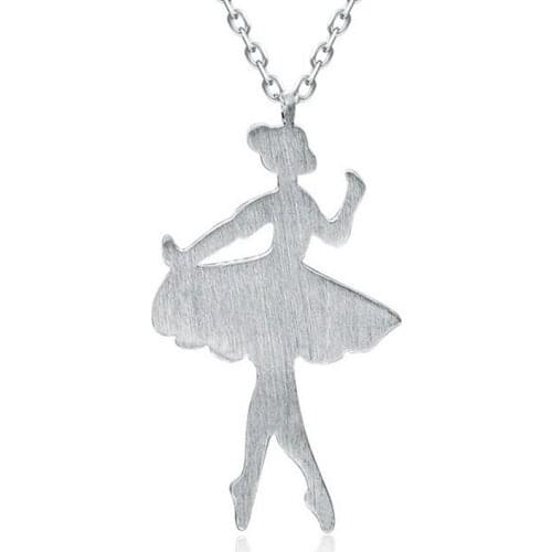 Lady Female Best Gift 925 Sterling Silver Ballerina Figure Shape Pendant Necklace Collar Charming Jewelry Free Shipping