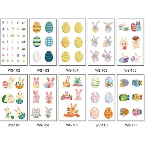 10 Sheets Bunny Egg Temporary Tattoos Easter Tattoo Stickers Easter Cartoon Stickers for Easter Theme Party Supplies