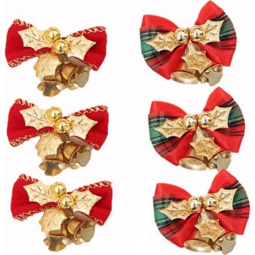 10pcs) 5cm Gold Bow Bells Decorations Handwork Christmas Tree Pendant New Year Holiday Party Decoration