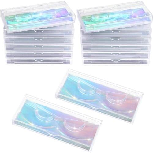 10pcs Holographic Laser Eyelash Box Packaging With Tray Plastic Eyelash Storage Case Packing Box for 25mm long EyeLash
