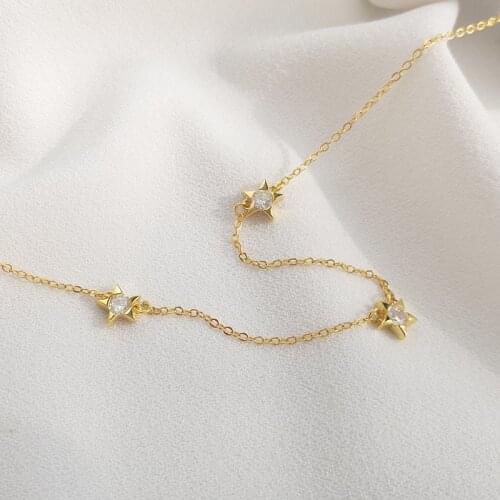 18K Yellow Gold Plated 14MM 100% Authentic 925 Sterling silver Crystal Star Statement Station Necklace pendant Fine jEWELRY X22