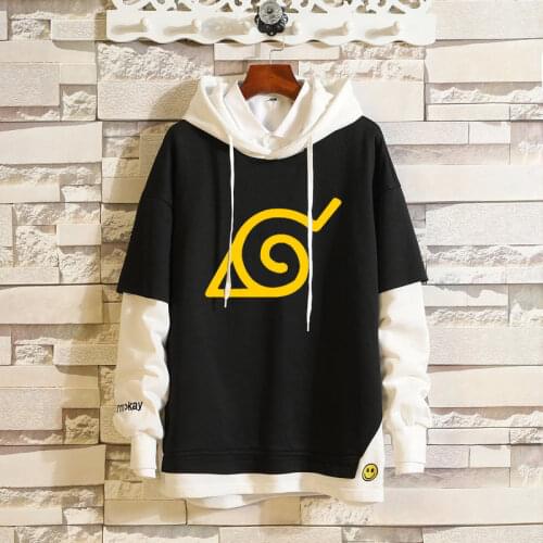 Anime Naruto Hooded Men Cosplay Costume Uzumaki Naruto Uchiha Sasuke Akatsuki Hoodie Unisex Casual Fake Two-Piece Sweatshirt
