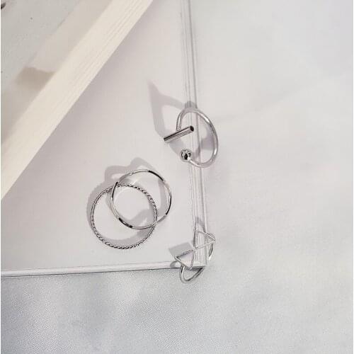 4 Kinds Silver Plated Open Geometric Triangle Irregular Modelling Midi Rings For Women