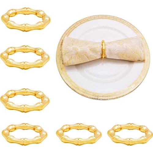 6Pcs Bamboo Shape Napkin Rings Metal Towel Ring for Family Dinners Wedding Party Gold Napkin Holder Table Decoration