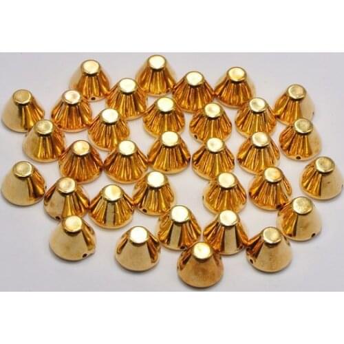 200 Golden Tone Metallic Rock Punk Flat Head Spike Rivet Acrylic Stud Beads 6X4mm