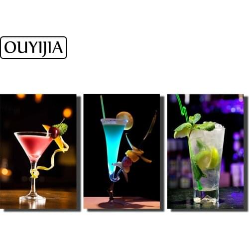 OUYIJIA Red Wine 5D DIY Goblet Grape Diamond Fruit Juice Restaurant Decorative Painting Cocktail Mosaic Embroidery Rhinestone