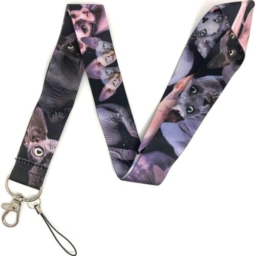 Kawaii Sphynx Cat Lanyard for Keys DIY ID Card USB Badge Holder Mobile Phone Rope Neck Straps Webbing Ribbon Keycord Accessories