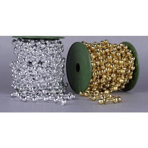 A Roll 10 Meters Length DIA 10MM Artificial Plastic Pearls plated Earth beads Chain Cotton Rope Wedding Party Home Hanging Decor