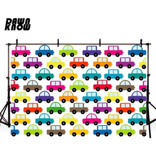 DAWNKNOW Photography Background Cartoon Colorful Car Baby Birthday Party Photocall Photo Shoot Backdrop Children lv1273
