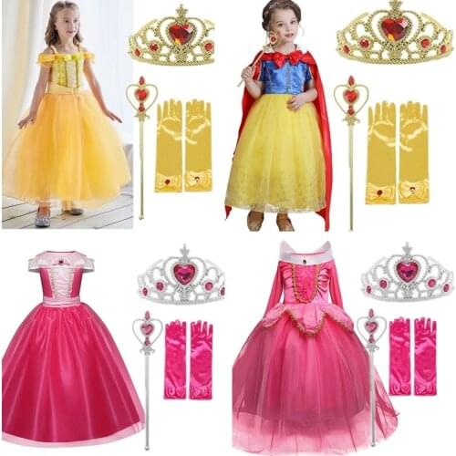 Children Halloween Role Playing Princess Dress Birthday Party Clothing Snow White Queen Cute Style Wedding Dress 4-10 Years Old
