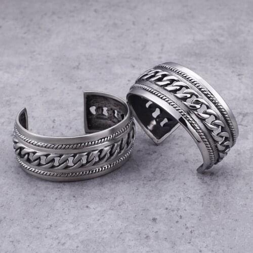 European and American Punk Bracelet Titanium Steel Mens Vintage Chain Open Bracelet Rough Wide Bracelet