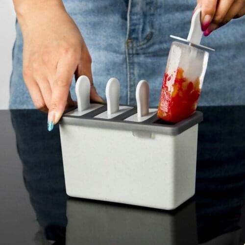 4 Cavities Homemade Food Grade Ice Cream Molds 2 pc Ice lolly Moulds Freezer Ice cream bar Molds Maker With Popsicle Sticks DIY