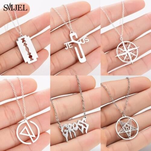 Classic Necklaces for Men Stainless Steel Satanic Star Razor Compass Jesus Cross Pendant Necklace male Gift Jewelry Accessory