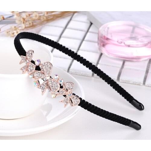 Korean Shining Alloy Rhinestone Bow Flower Headband Women Cute Girls Festival Fashion Hair Accessories Fantastic Headdress