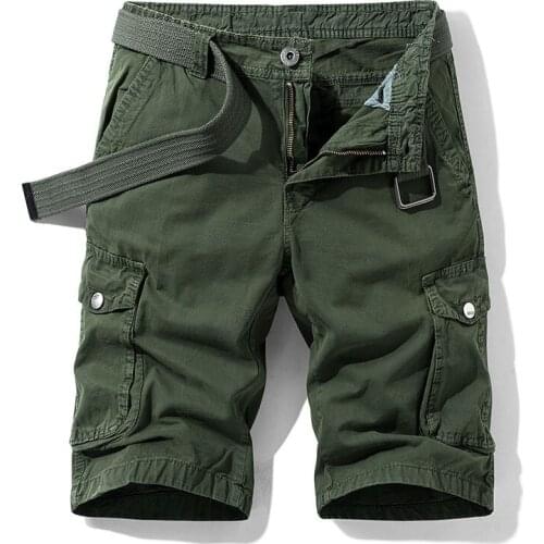 Summer Cargo Short Men 100% Cotton Casual Straight Knee Length Mens Overalls with Many Pockets Outdoor Sport Beach Short Homme