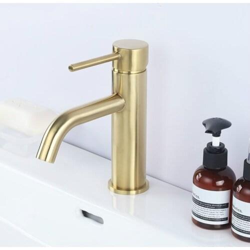 Brushed Gold Basin Water Mixer Deck Mount Bathroom Faucet Brass Material Hot & Cold Faucet