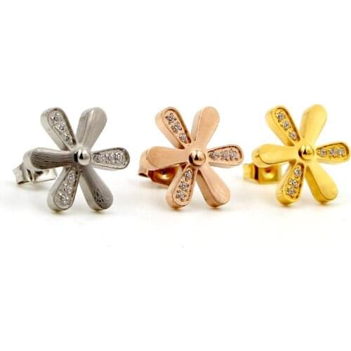 Fashion Cute Love Crystal Daisy Flower Stud Earring Stainless Steel Rose Gold Color Women Party Christmas Gift
