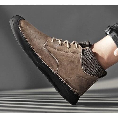 Plus Size Mens Shoes Casual Leather Ankle Boots High Top Winter Warm Men Boots Travel Hiking Snow Boots Male Outdoor Sock Shoes