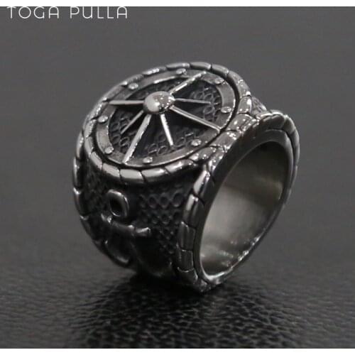 Vintage Mens Compass Ring Heavy Metal 316L Stainless Steel Gothic Anchor Ring Man Punk Biker Jewelry Wholesale Size 7-15