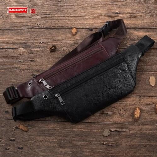 New Cowhide Leather Chest Bag Men Belt Bag Waist Packs Casual Mobile Phone Waist Bag First Layer Cowhide Sports Crossbody Bags
