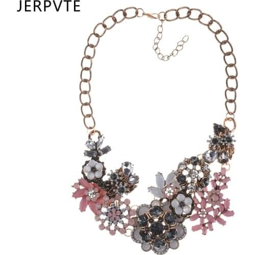 JERPVTE New Hot Vintage Style 2018 Romantic Crystal Flower Necklaces & Pendants Layered Chokers Statement Necklace Wholesale