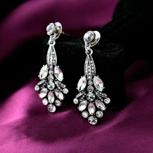 Wholesale 6 Pair Lot Wedding Dangle Earrings Art Deco Crystal Cluster Leaf Dangle Drop Earrings Bridesmaids Bridal Jewel