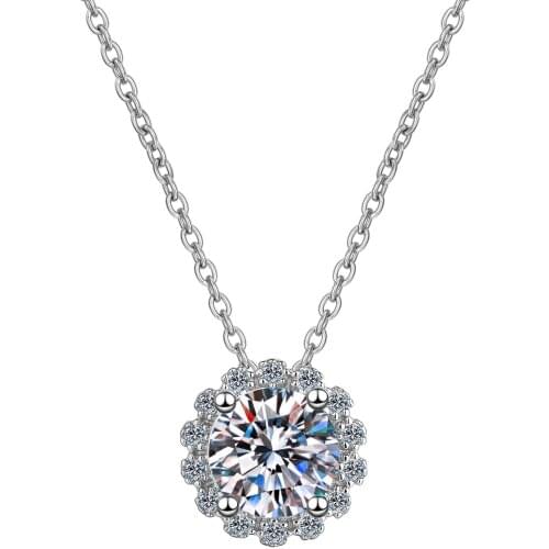 ANZIW Fashion 925 Sterling Silver Moissanite Diamond Neckalces Silver 1CT/3CT Halo Necklaces Women Wedding Engagement Jewery