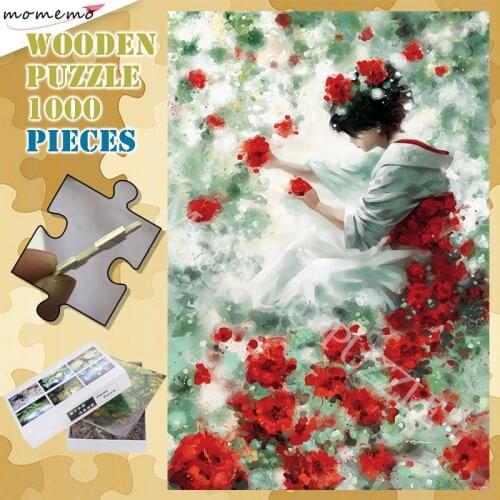 Flowers and Girls 300 500 1000 Pieces Wooden Puzzles Beautiful Painting Jigsaw Puzzle for Adults Kids Educational Puzzles Toys
