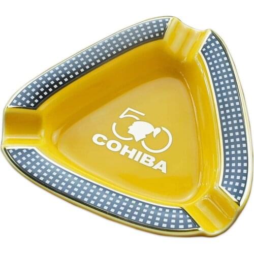 Portable COHIBA Cigar Ashtray Triangle Tobacco Holder Yellow