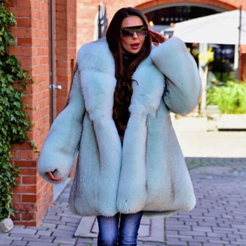 FURSARCAR 2020 New Luxurious Natural Real Fur Coat For Women Winter Fox Fur Jacket 80cm Long Pull Pelt Fur Outwear
