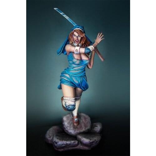 Assembly Unpainted Scale 1/24 75mm Samurai girl- 75mm woman soldier Historical toy Resin Model Miniature Kit