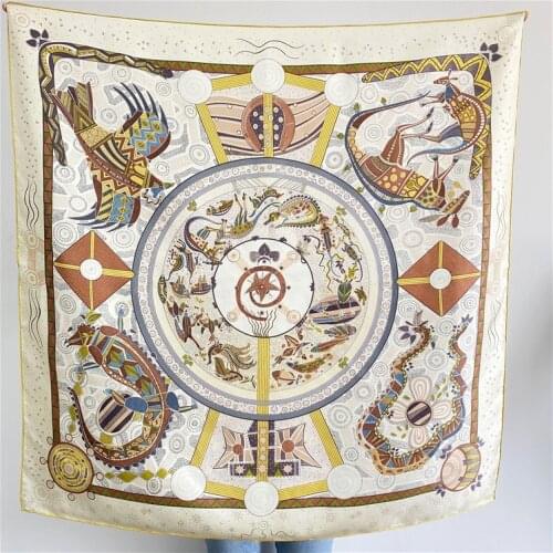 Animal Printing Scarf 100% Twill Silk Hand Rolled Edges Shawl Wrap 90*90cm 35