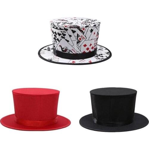 Folding Top Hat Spring Magic Tricks Black & Playing Card Pattern Appearing/vanishing Objects Hat Stage Accessories Gimmick
