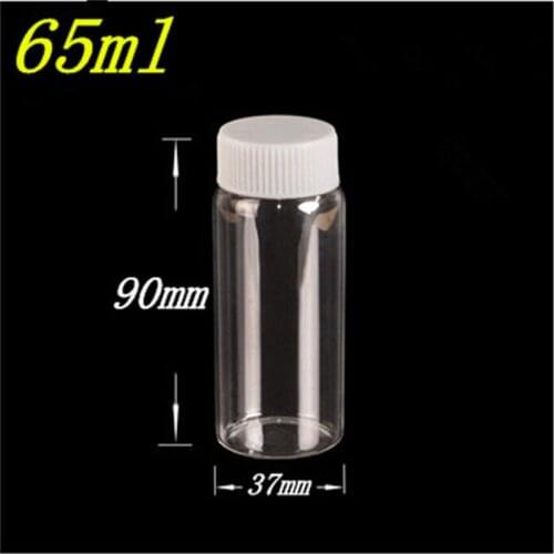 37*90*24mm 65ml Glass Bottles With Plastic Cap Transparent Empty Bottles Jars Cosmetic Containers 12pcs/lot