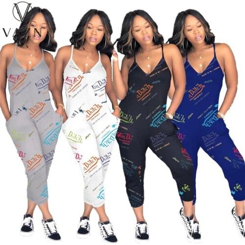 VAZN 2021 New Bandage Sexy Cartoon Print Lady Women Sleeveless Strap Party Beach Jumpsuits Full Pant Bandage Rompers