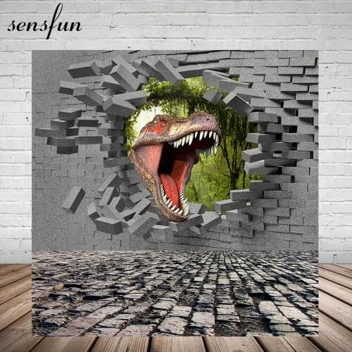 Sensfun Dinosaurs Party Backdrop Broken Brick Wall Floor Backgrounds For Photo Studio Custom size Vinyl