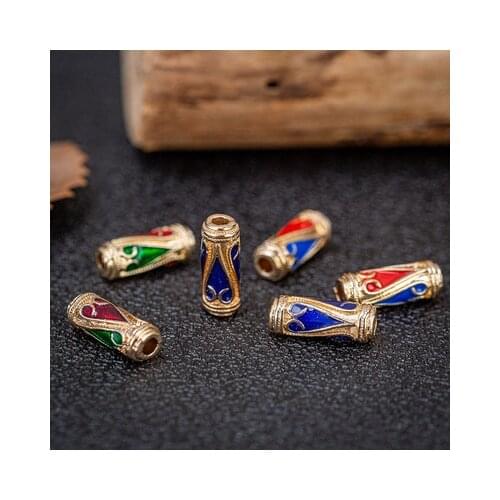 Vintage Dripping oil Beads Indian Long Cylindrical Metal Pendant Handicraft DIY Accessories Necklace Beads For Jewelry Making